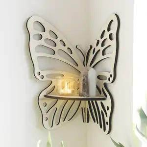 Wooden Butterfly Hollow Crystal Storage Rack Simple B B Home Wall Ornaments Decoration