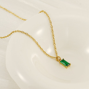 Zogxin Jewelry <b>Set</b> Gold Plated Stainless Steel Green Zircon Necklace <b>Bracelet</b> Ring Geometric Design Gift For Women - Product Image 4
