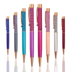 Drijvende gouden vlokken metalen kristallen balpen met glitter en gouden folie metalen balpen - Product Image 3