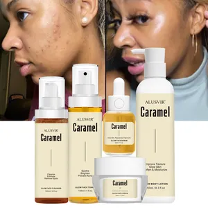 Private Label Caramel Skincare Products Black Skin Brightening Glow Acne Treatment Face Toner Serum Korean Skin Care Set