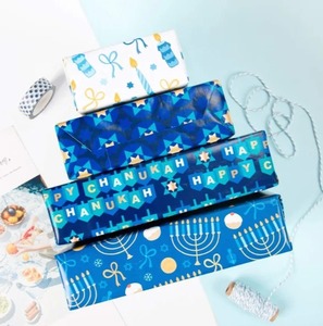 Custom Hanukkah Menorah Gift <b>Wrap</b> Craft <b>Paper</b> <b>Roll</b> Blue White Double Sided Coated Recyclable Art <b>Paper</b> 100GSM Eco-Friendly - Product Image 6