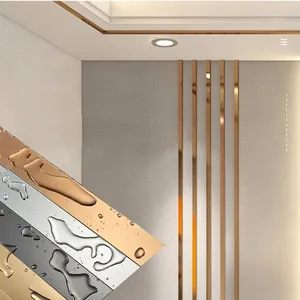 Strip dekorasi Interior logam datar, dekorasi Interior potong ubin besi anti karat cermin emas Populer