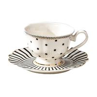Ensemble tasse et soucoupe à café en céramique style rétro français, design rayé doré de luxe léger pour le thé de l'après-midi