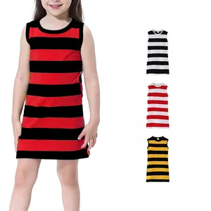 Sommer Kinder Kleider benutzer definierte lässige ärmellose Baumwolle Streifen Mädchen Tank Kleid mit Taschen