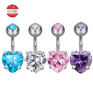 Piercing de nombril en titane G23 en forme de cœur avec zircon serti, bijou de nombril pour femme, accessoire de piercing tendance - Product Image 1