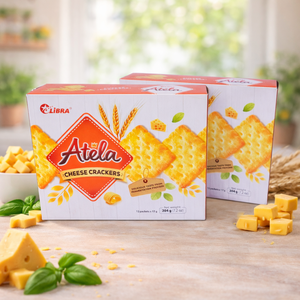 LIBRA Atela Premium Cheese Crackers Organic Baked Crispy Snack Savory Cheese Taste <b>Sweet</b> and Salty <b>Box</b> 204g - Product Image 1