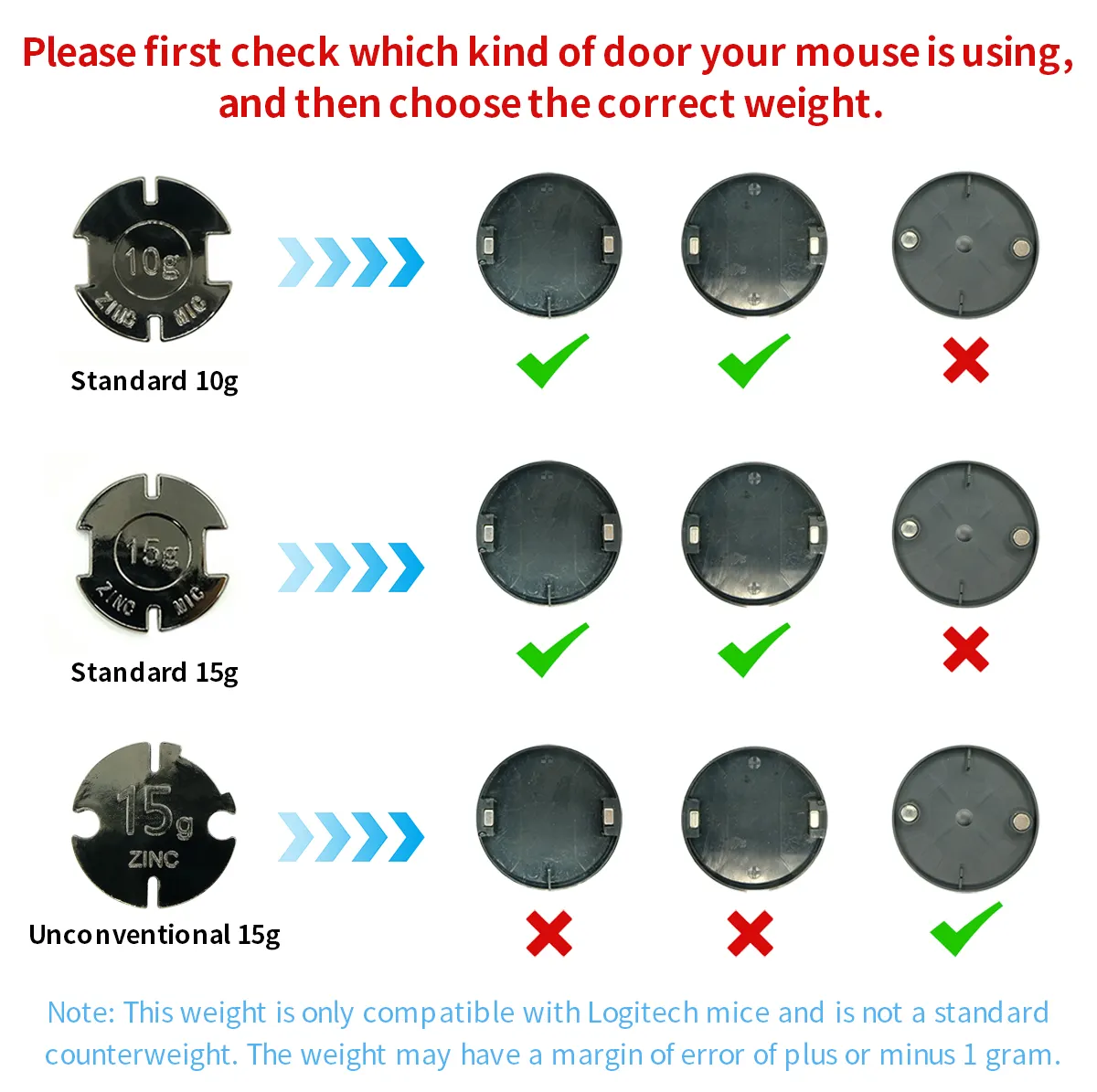 Fare denge ayarlama ağırlığı (standart 10g) fare ağırlığı için Logitech G502 X Lightspeed/G502 X artı Lightspeed kablosuz fare
