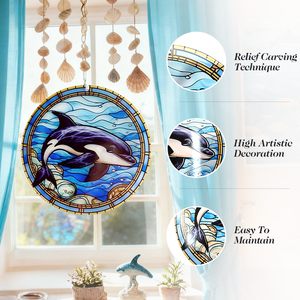 Customized Whale Lovers Holiday Ornament Ocean Creatures Suncatcher <b>Window</b> Hanging Stained Glass <b>Panel</b> - Product Image 4
