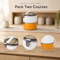 Custom BPA-vrije voedselveilige PP dubbelwandige lunchbox bentobox tiffin met lepel en vork, vaatwasserbestendig voor volwassenen op kantoor