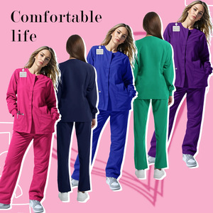 Women Hospital Scrub Suit Long Sleeve Two Piece Moisture Wicking Uniform For Nurse Dental Workwear Autumn Winter Wear - Product Image 4