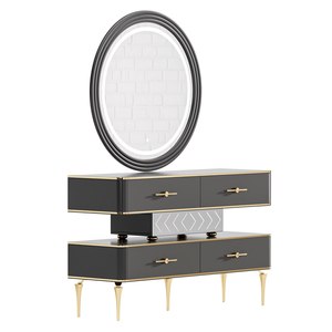 Ensemble de meubles de chambre à coucher modernes et élégants, lit rembourré, armoire, commode, miroir sur pied, collection Liberty WOODEX gris, design pour la maison - Product Image 6