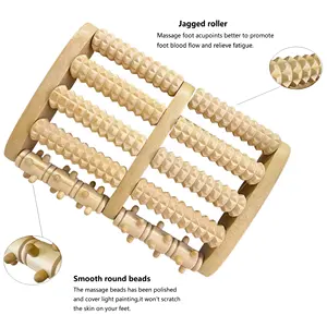 Flexible 5 Rows Roller Foot Care Wood Massager Anti Cellulite Body Fatigue Relief Spa Tool