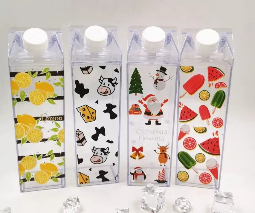 유행 1L 귀여운 스포츠 우유 판지 모양 상자 아크릴 명확한 우유 판지 물병