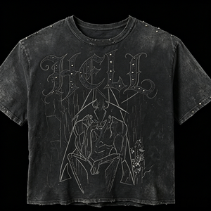 Camiseta Oversize de Hombre Estilo Grunge Urbano con Bordado Gótico de Diablo y Pedrería, Lavado Vintage Negro Personalizado - Product Image 3