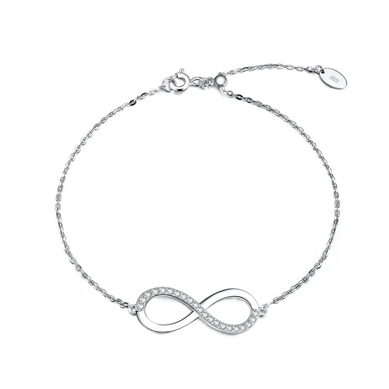 RINNTIN SB54 Hot Selling Women Jewelry 925 Sterling Silver Infinity Charm Bracelet