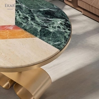 Table basse ronde moderne avec design incrusté artistique Table d'appoint convertible pour les espaces de vie