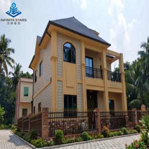 Villa préfabriquée en acier léger de style campagnard américain, 2 étages, revêtement en pierre, fenêtre ronde, aménagement paysager, maison résidentielle de luxe - Product Image 2