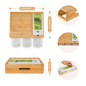 Op voorraad in de VS |   Groot multifunctioneel vierkant bamboe snijplank met 3-delige bak, 1 rasp, antislip, 1,5 <span class=keywords><strong>cm</strong></span> dik - Product Image 2