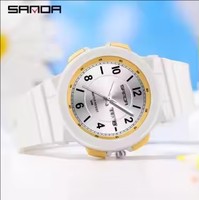 SANDA 6097 Nouvelle Montre à Quartz Tendance pour Homme, Simple, en Silicone, Verre, Étanche 3 ATM, Affichage Numérique, Aiguilles Lumineuses