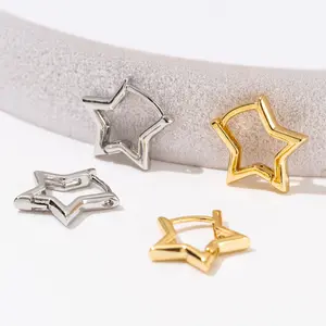 Statement Gold Color Plated Bold Star Hoops Tarnish Resistant For Women Earring Piercing Accessory Jewelry earring