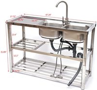 Évier portable double en acier inoxydable fait main avec pieds, personnalisable, vente en gros d'usine, pour l'extérieur