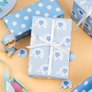 MAYPLUSS Blue Elephant Wrapping Paper Roll 17Inch X 33Feet Reversible Baby Shower Gift Wrap - Product Image 3