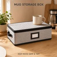 Boîte de rangement pour tasses, 15 compartiments, capacité de 15 tasses, organisateur protecteur avec fermeture éclair, poignée, fenêtre pour étiquettes, étagère de cuisine