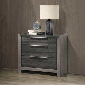 โต๊ะข้างเตียงไม้ 3 ลิ้นชัก สีเทาสไตล์ร่วมสมัย เฟอร์นิเจอร์ห้องนอน - Product Image 1