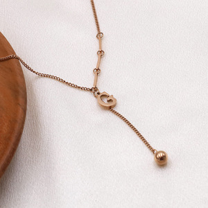 Rose Gold Letter G Pendant Necklace Women's Clavicle Chain Simple Round Bead Everyday Wear - Product Image 4
