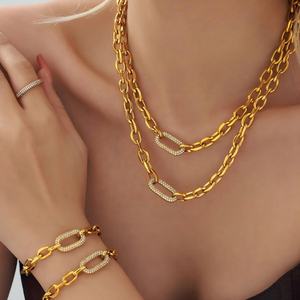 צמיד מודרני שרשרת שרשרת צ 'אנקי עמיד למים 18 קראט סט תכשיטים ירך נירוסטה - Product Image 1