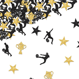 Confettis de football noir et or scintillants, <span class=keywords><strong>d</strong></span>écorations de table sur le thème du sport, confettis de fête <span class=keywords><strong>d</strong></span>'anniversaire, trophée de joueur de football, étoile - Product Image 1