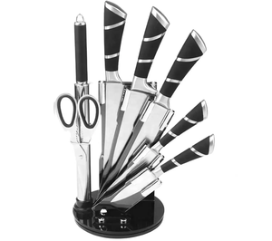 Ensemble de couteaux de chef japonais en acier inoxydable à haute teneur en carbone de 8 pièces avec poignée creuse en métal et support en acrylique en ABS pour restaurants - Product Image 1