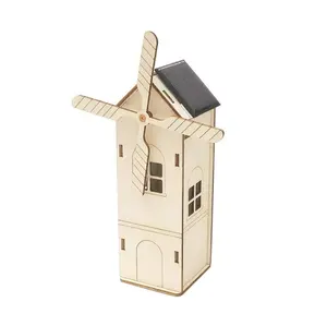 DIY Solar Powered Toys Windmill House Wooden Puzzles Building Block DIY STEM Kits Education Science Electronics Starter