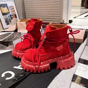 Bottes à plateforme en daim couleur bonbon pour femme, rehaussant la taille, style décontracté et professionnel, collection 2025 - Product Image 4