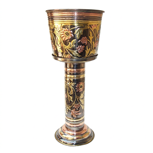 Traditional Classic Vintage Brass Metal Planter with Stand and Embossed Design for Home & <b>Garden</b> - Product Image 1
