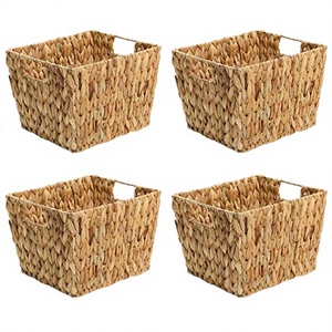 Water Hyacinth Rustic <b>Foldable</b> Storage <b>Basket</b> Multifunctional Room Storage Container for Kitchen Dining Home Decoration - Product Image 2