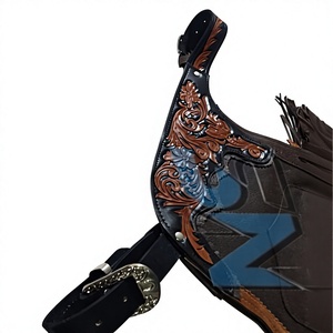 Pantalones de Cuero Profesionales para Montar a Caballo Estilo Western, Largos, Negros, con Cierre de Botones y Flecos, para Uso Unisex - Product Image 2