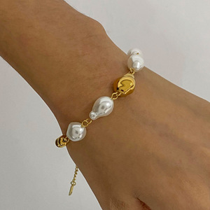 Baroque Style 18K PVD <b>Gold</b> Stainless Steel <b>Beaded</b> <b>Bracelet</b> with Pearl Baroque for Women | Waterproof Hypoallergenic & Non-Fading - Product Image 3