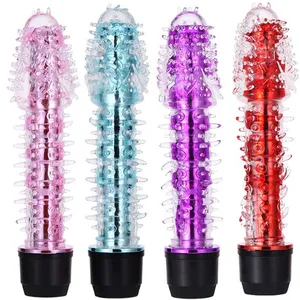 Silicone Sex Toy Empurrando Penis Vibrador Cristal Artesanato Vibrando Dildos com Led Light para Lady