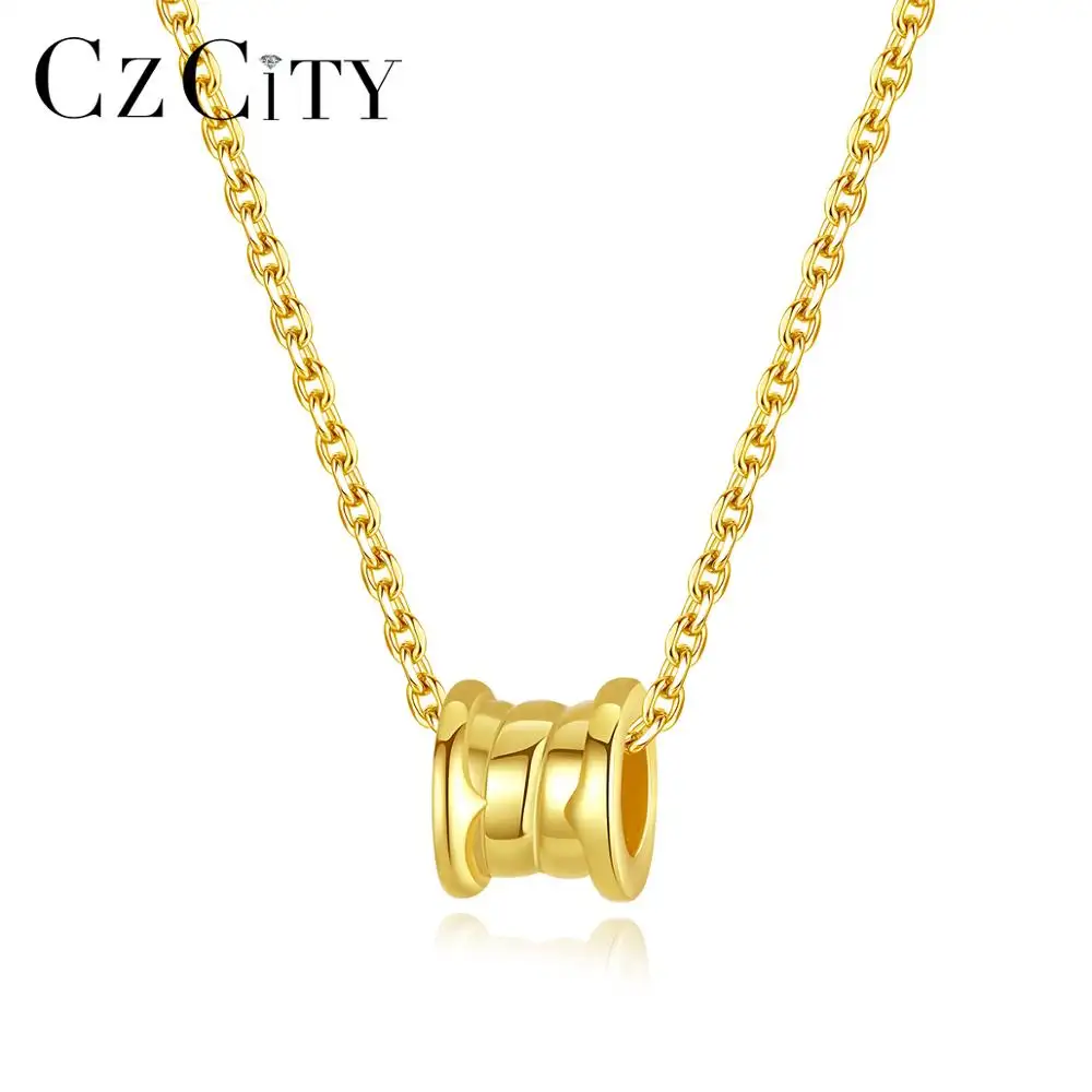CZCITY Trendy gümüş kolye 925 ayar gümüş şanslı boncuk altın altın zincir kaplama kolye Lady için