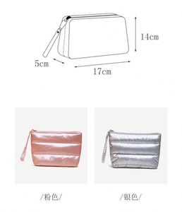 2024 Custom Logo Winter Down Cotton Soft Light Weight Puffer Puffy Fluffy Quilted Makeup Cosmetic <b>Bag</b> Travel Make up Pouch - Product Image 2