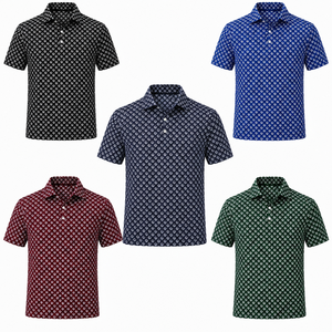 Custom <b>Navy</b> Micro Print Golf Polo Shirt Mens 4 Way Stretch Moisture Wicking Quick Dry Breathable OEM ODM Private Label - Product Image 2