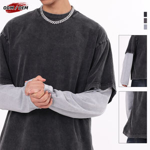 Camiseta Vintage Lavada con Contraste de Color, Efecto de Dos Piezas, 275 gramos, 100% Algodón, Lisa, Holgada, de Manga Larga para Hombre, para Otoño - Product Image 5