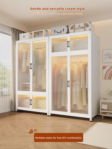 Armario Moderno de Acero Resistente, Independiente, con Puertas de Vidrio y Estantes Ajustables para Dormitorio, Sala de Estar o Uso en Hoteles - Product Image 5