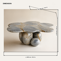 Table en pierre naturelle de quartzite bleu Roma personnalisée, modèle Couronne de pétales, pour projets hôteliers et villas