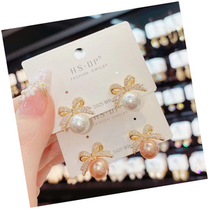 Light Luxury Girls Exquisite Cultured Pearl <b>Earrings</b> <b>Crystal</b> Bow <b>Earrings</b> Micro <b>Stud</b> <b>Earring</b> Cultured - Product Image 6