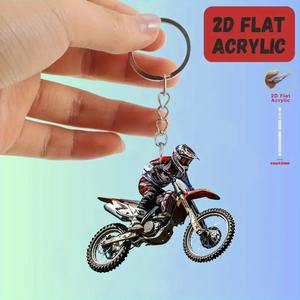 Porte-clés plat en acrylique pour moto avec motif motocross - Accessoire de moto durable en fer pour téléphone, clés de voiture et sac à dos - Product Image 4