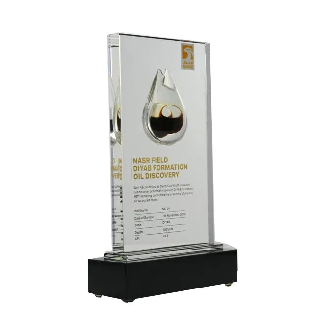 Neue Design Kristall Schild Award Mit Öl Tropfen