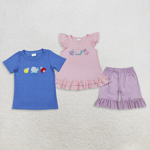 Embroidery Animals Shirts Set Summer <b>Clothes</b> for Kids Baby Girls Kids Short Sleeves <b>Clothes</b> Set - Product Image 1