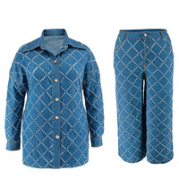 Produits Tendances 2024 Nouveaux Ensembles en Jean Denim Grande Taille Cardigan Femme Manteau à Manches Longues Frangé Ensemble Jean pour Femme